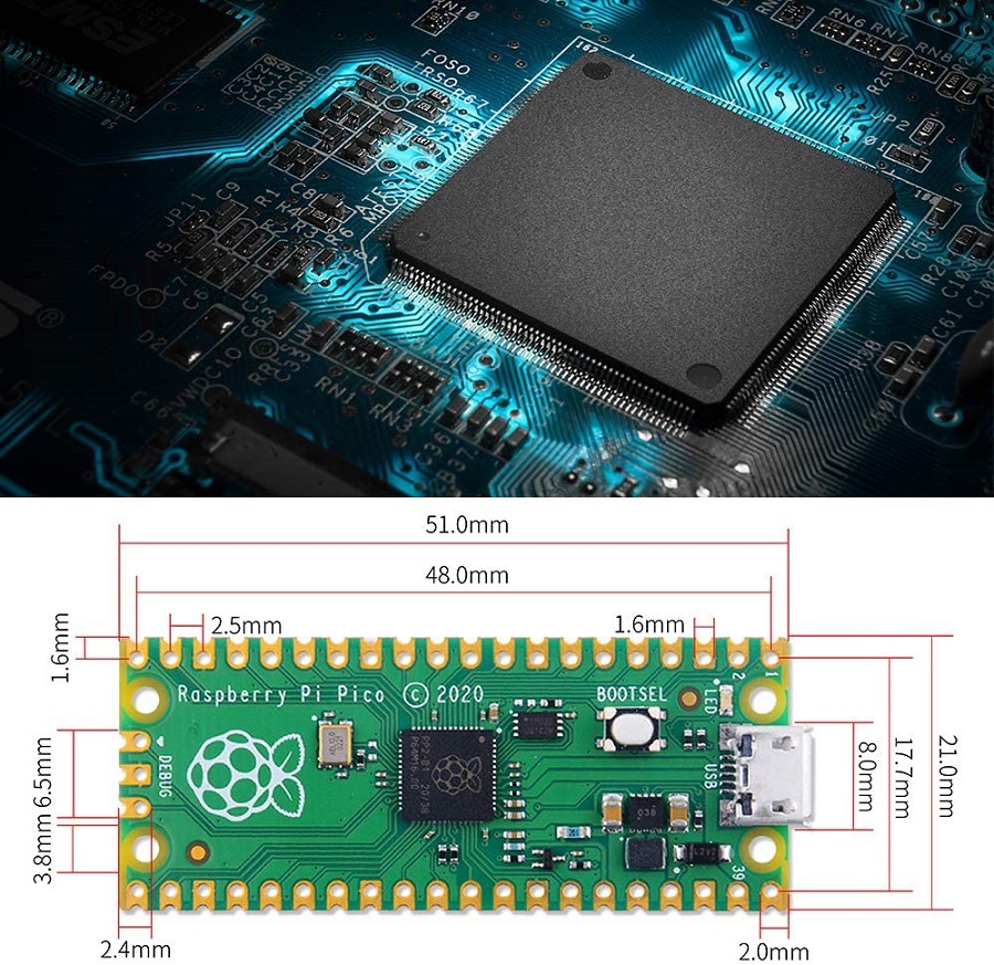 dimension size of Raspbery Pi Pico