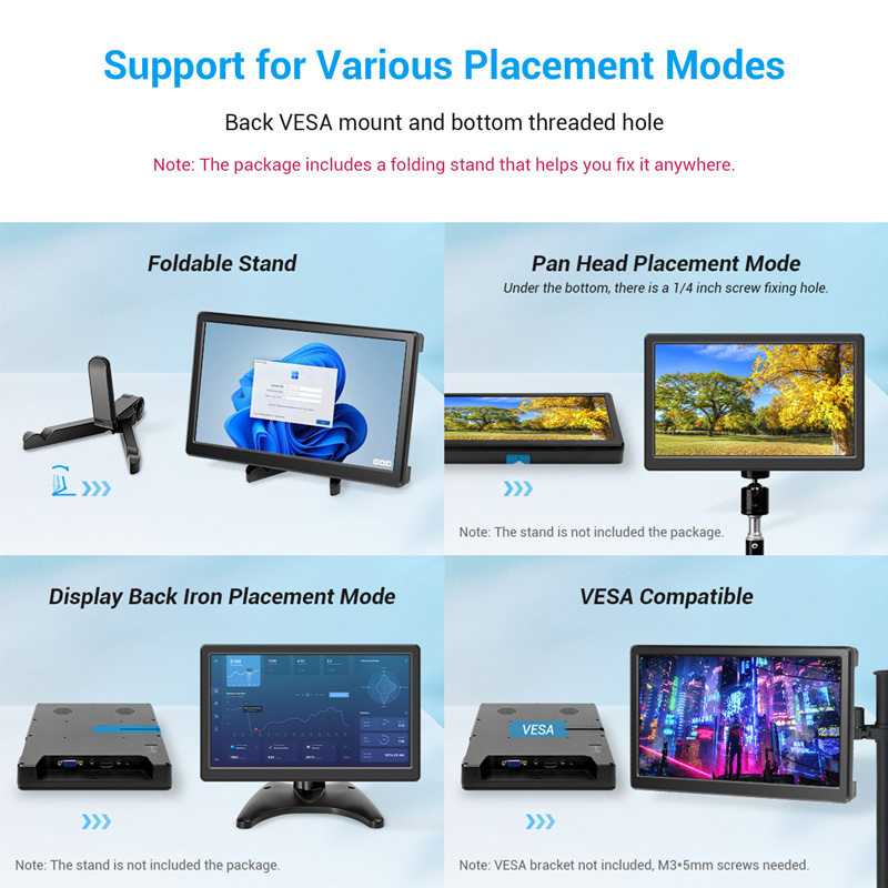 portable display support for various placement modes