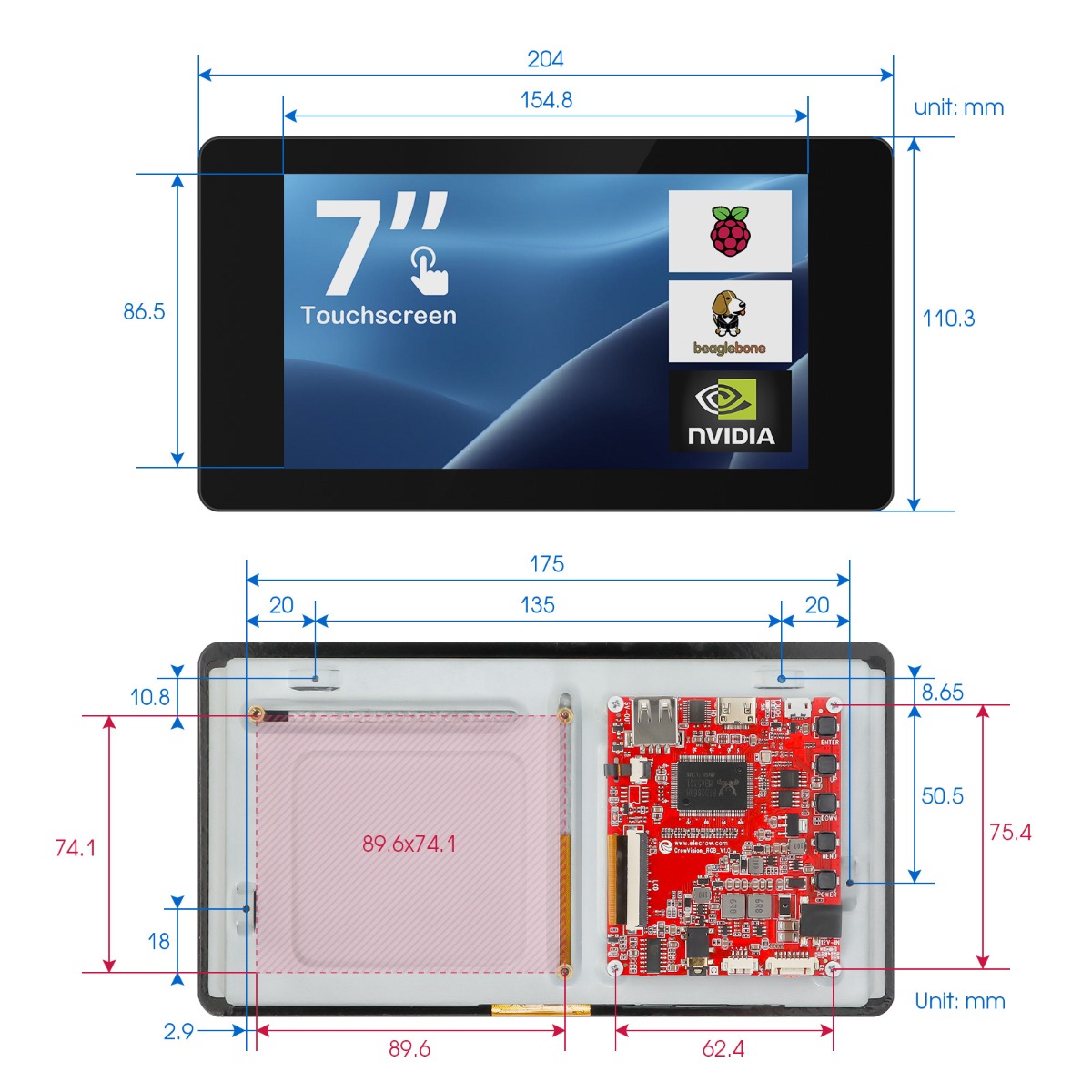 7 inch touch display dimensions
