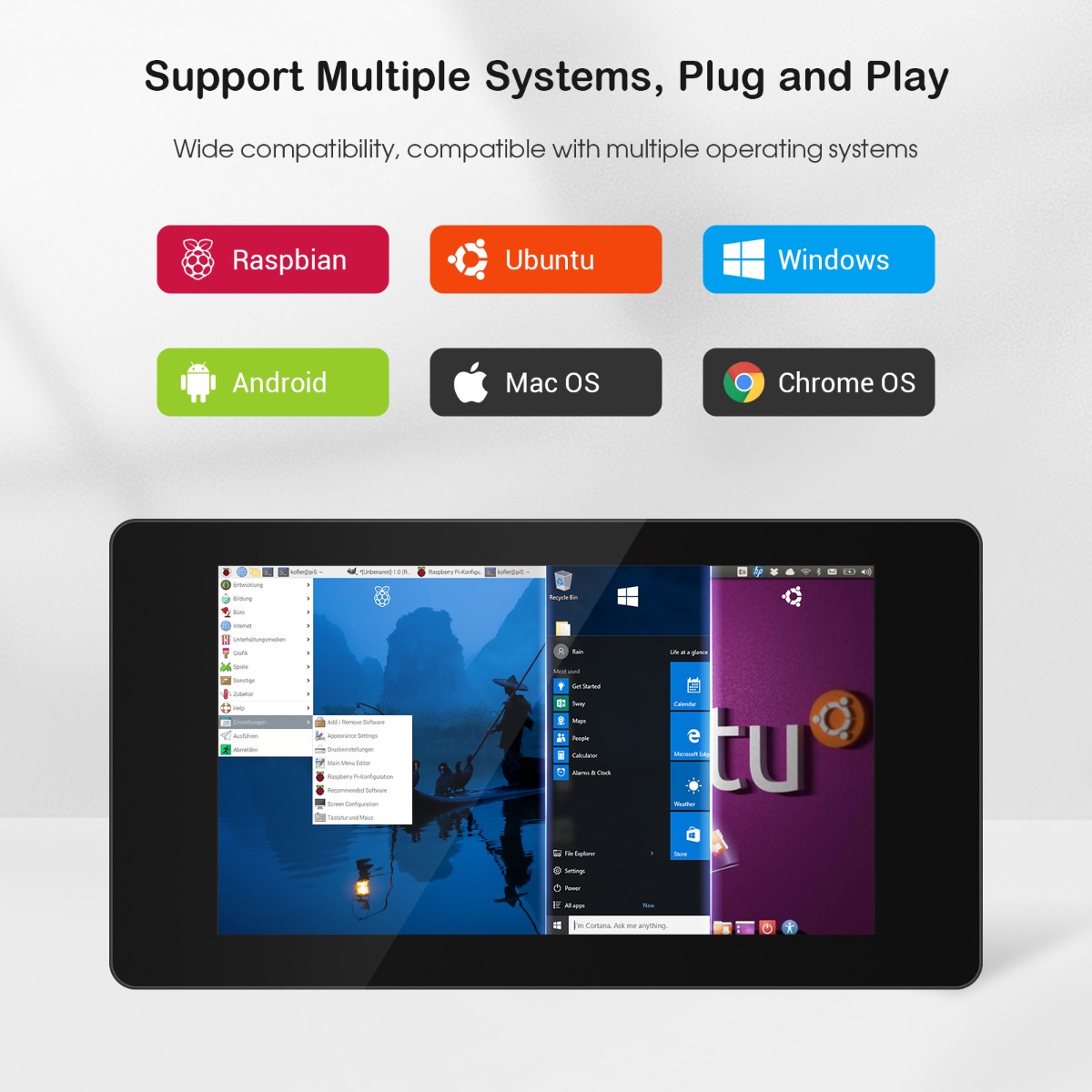 7 inch touch display support multiple systems