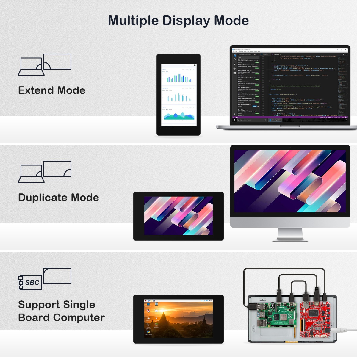 7 inch screen with multiple display mode