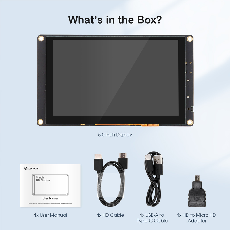 Package list of 5 inch display