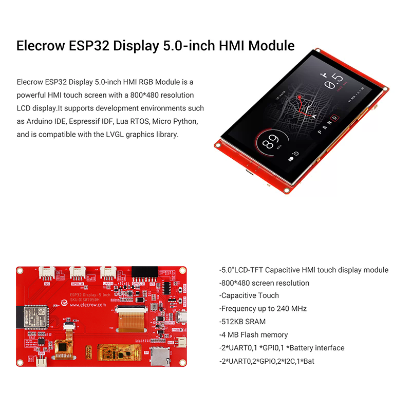 ESP32 display-5.0 Inch HMI Display 800x480 RGB TFT LCD Touch Screen ...