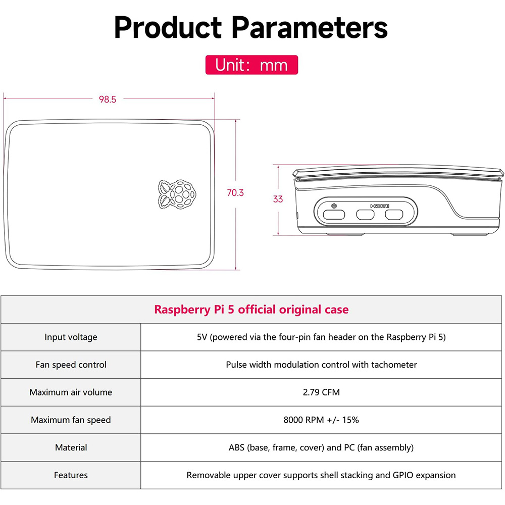parameter of Raspberry Pi 5 case