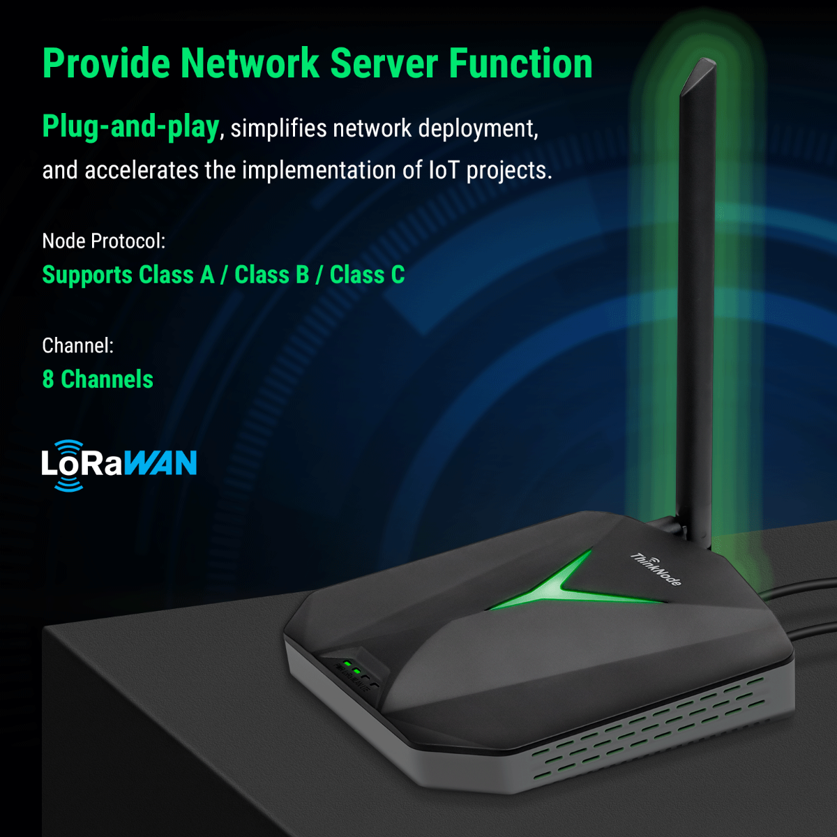 Thinknode G1 LoraWAN Gateway with built-in network server function and supports 8 channels data transmision.