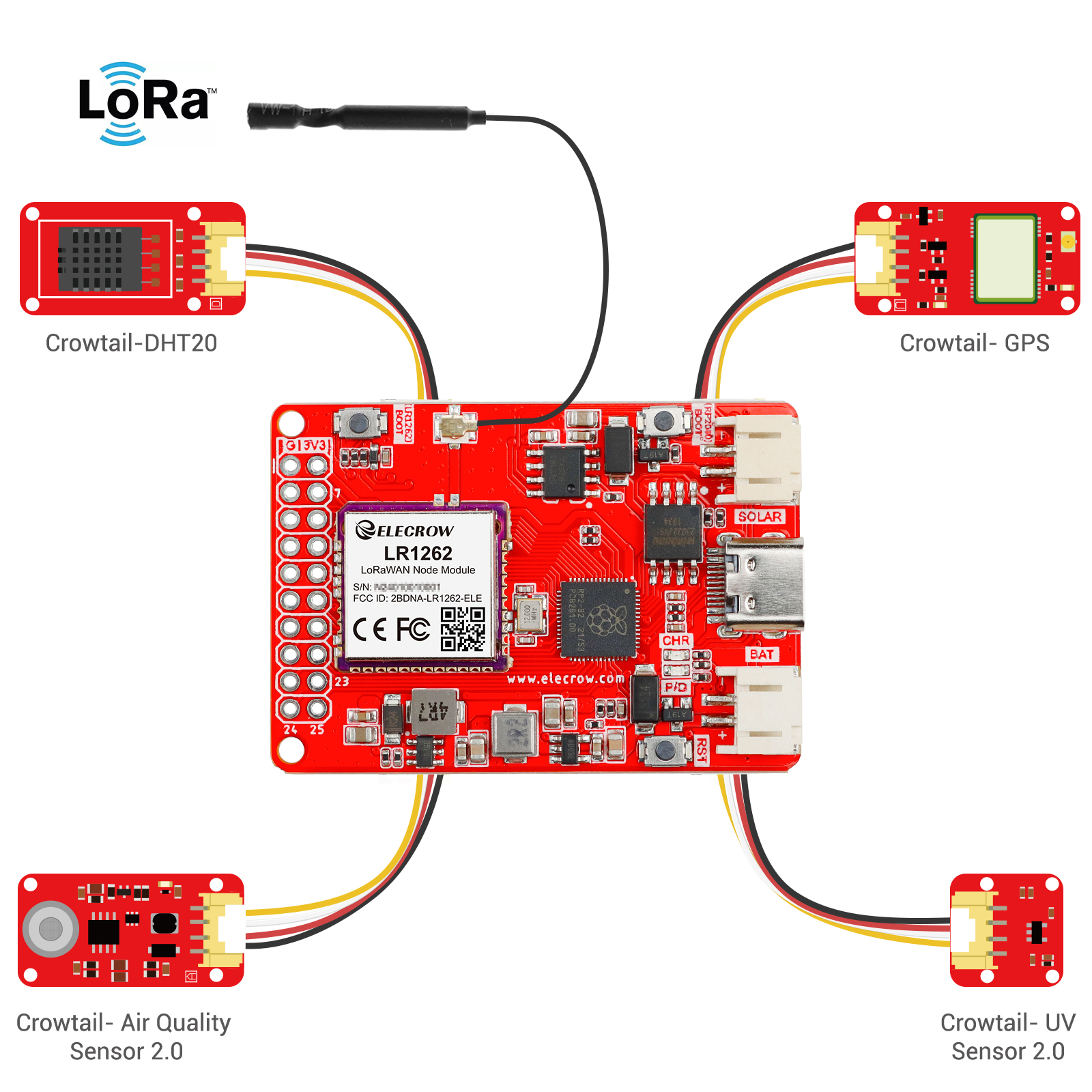 Lora node board connect with sensors