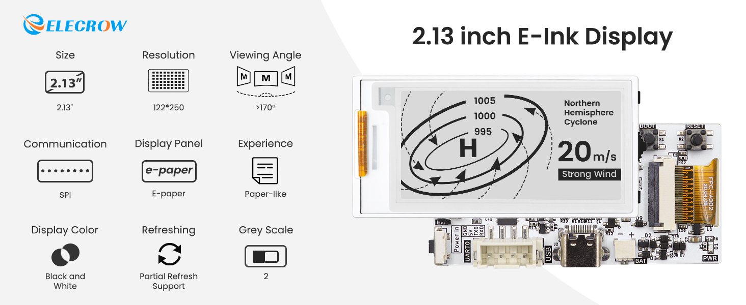 2.13 inch E-paper HMI display feature