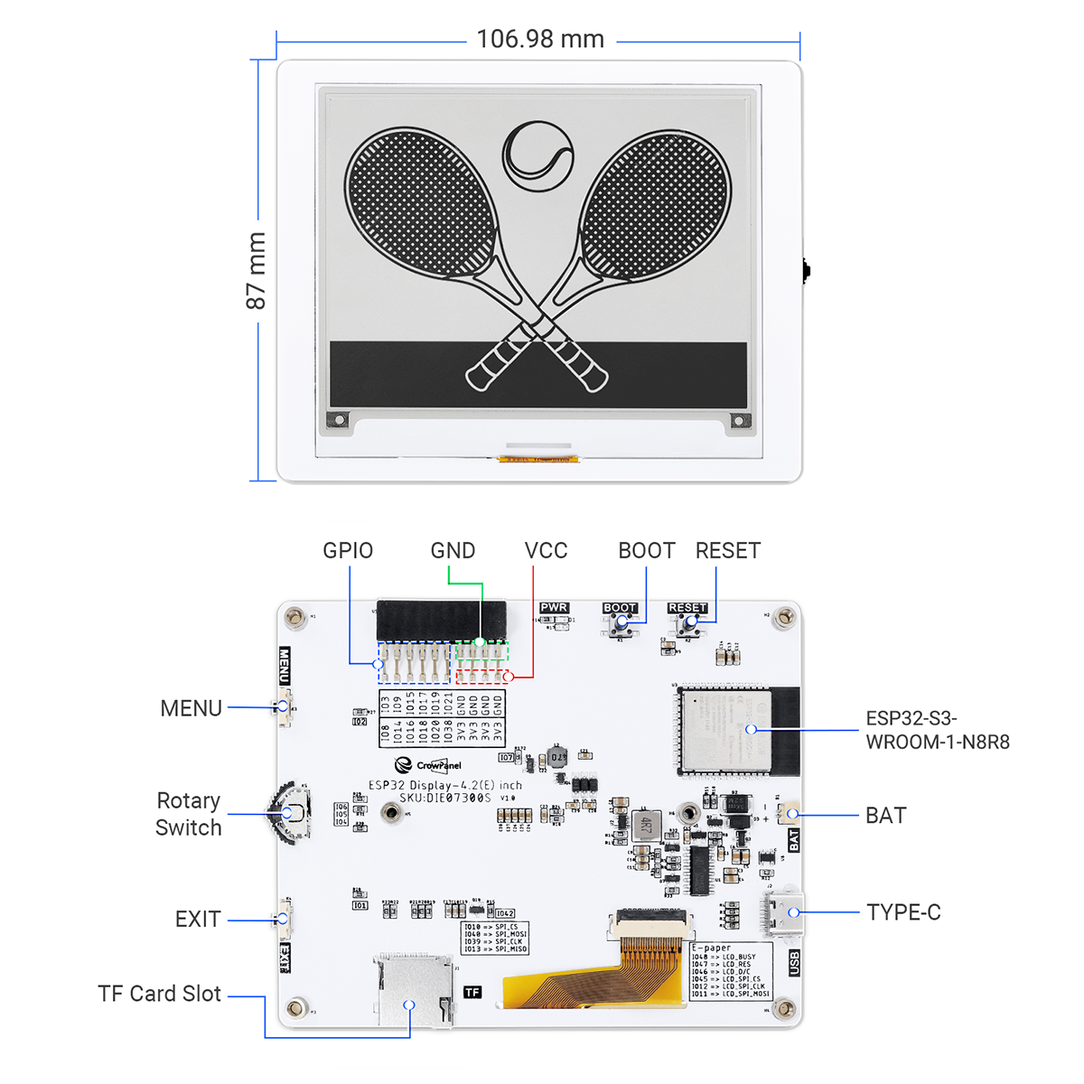 hardware overview of ESP32 4.2 inch E-paper HMI display