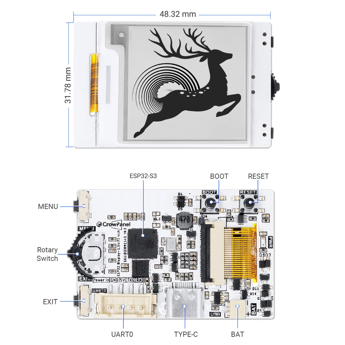 dimension size of 1.54 inch E-Paper HMI display