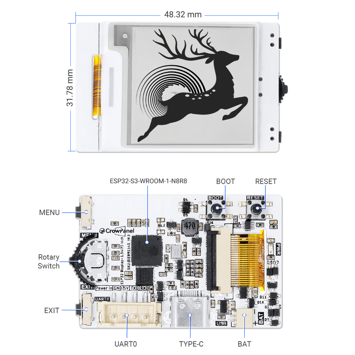dimension size of 1.54 inch E-Paper HMI display