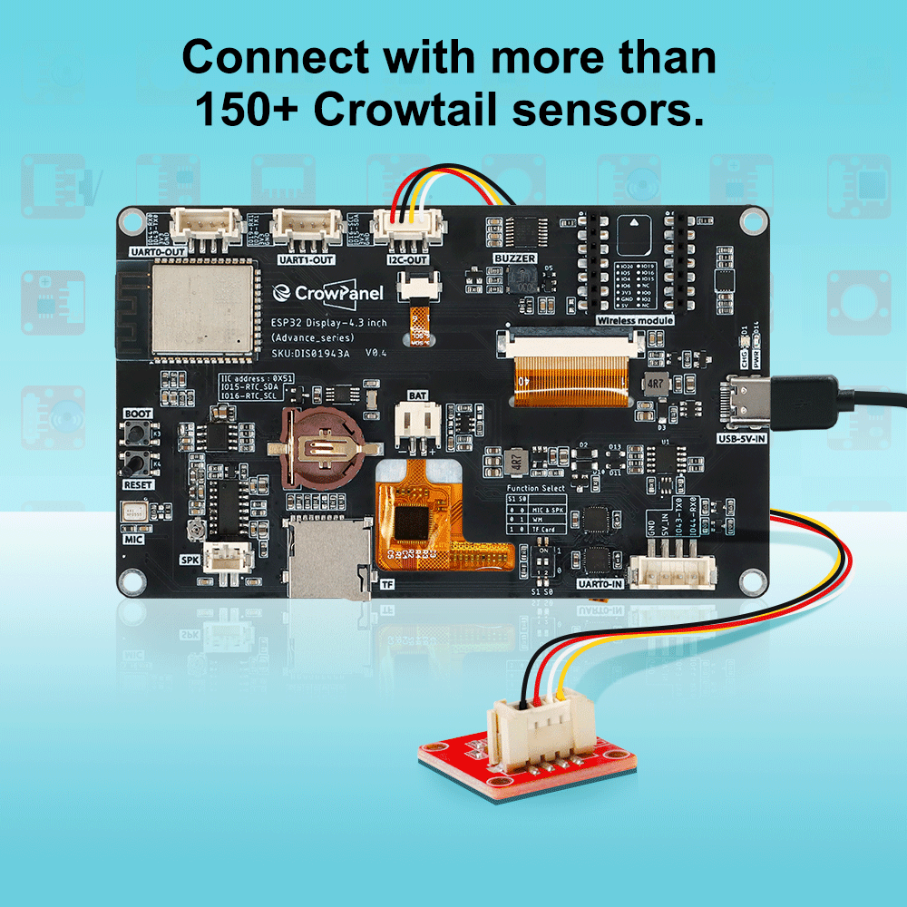 Crowpanel advance 4.3inch display connect with crowtail sensors