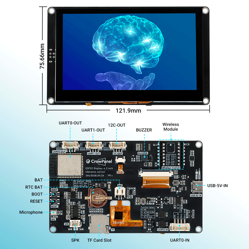 hardware overview of Crowpanel 4.3 inch display