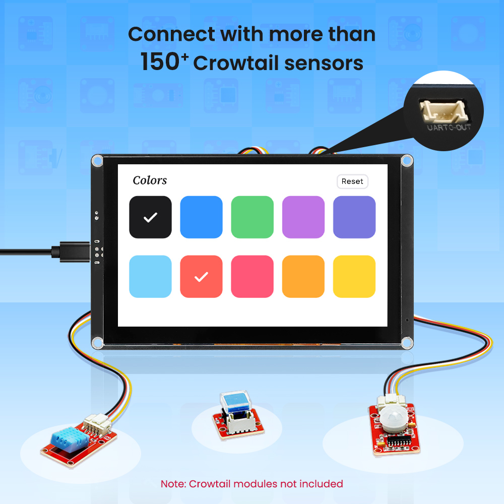 CrowPanel Advance 5 inch HMI AI display connect with Crowtail sensors