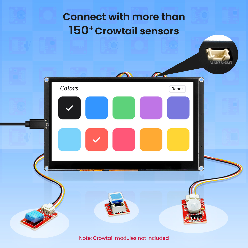 Crowpanel Advance 7inch HMI display connects with Crowtail Sensor