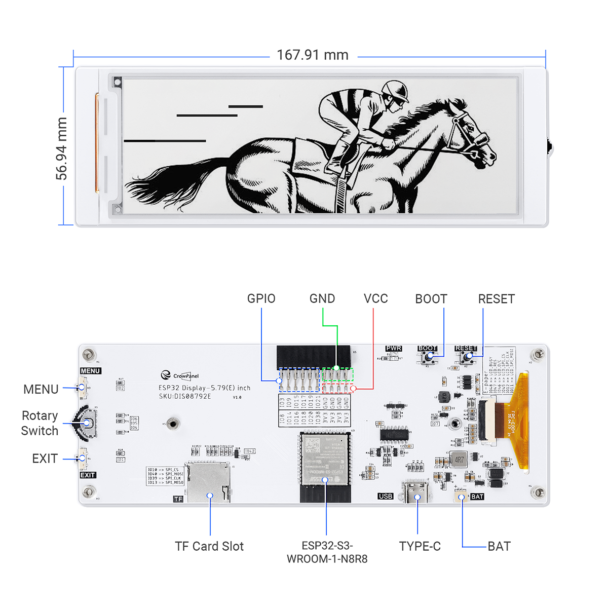 dimension size of 5.79inch E-paper