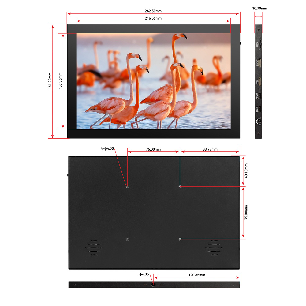 size of 10.1 inch IPS Touchscreen