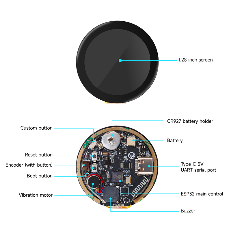 hardware overview of 1.28 inch round ESP32 HMI display