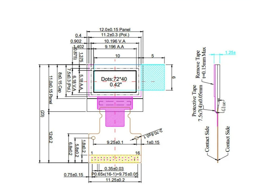 diagram of 0.42 inch OLED display