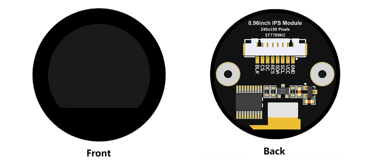 0.96 inch LCD round module front and backside
