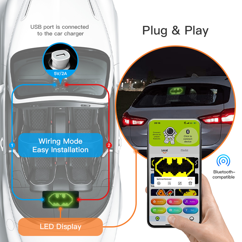 LED Car sign screen can connect to phone via Bluetooth