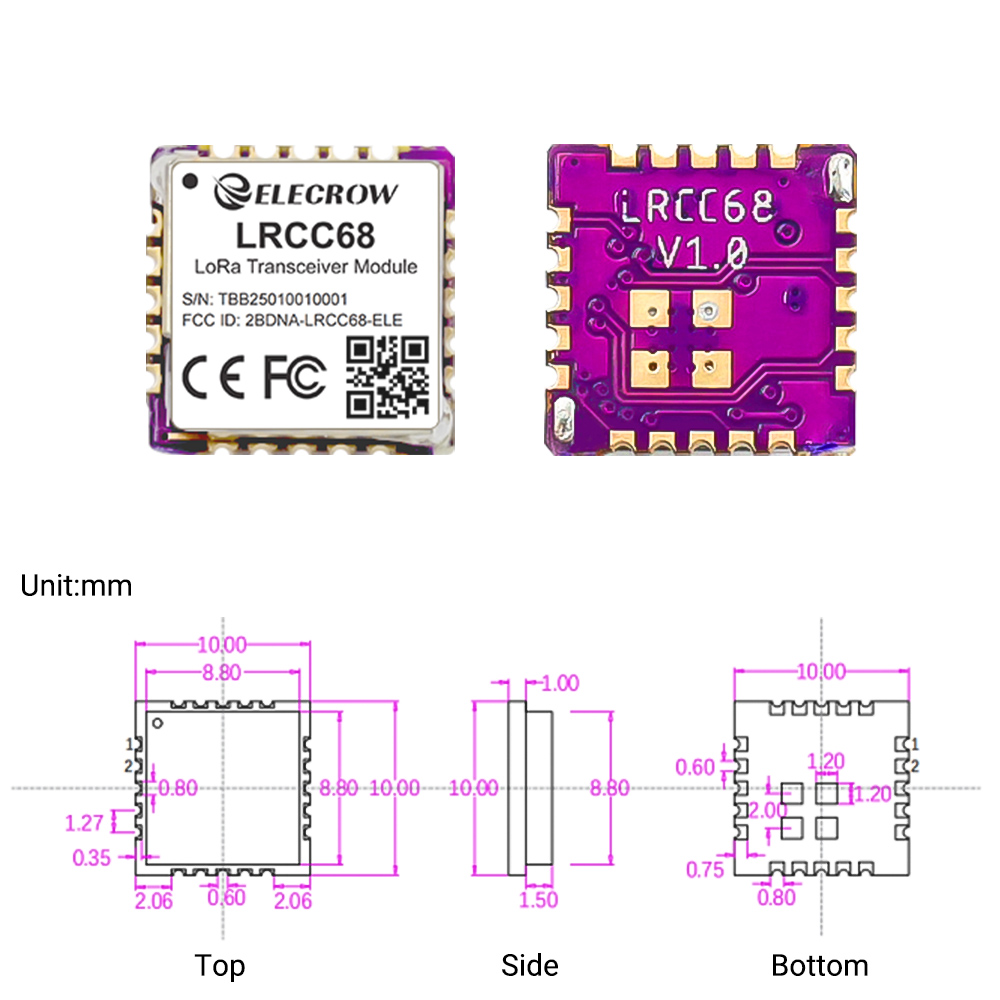Dimension of LRCC68 transceiver module