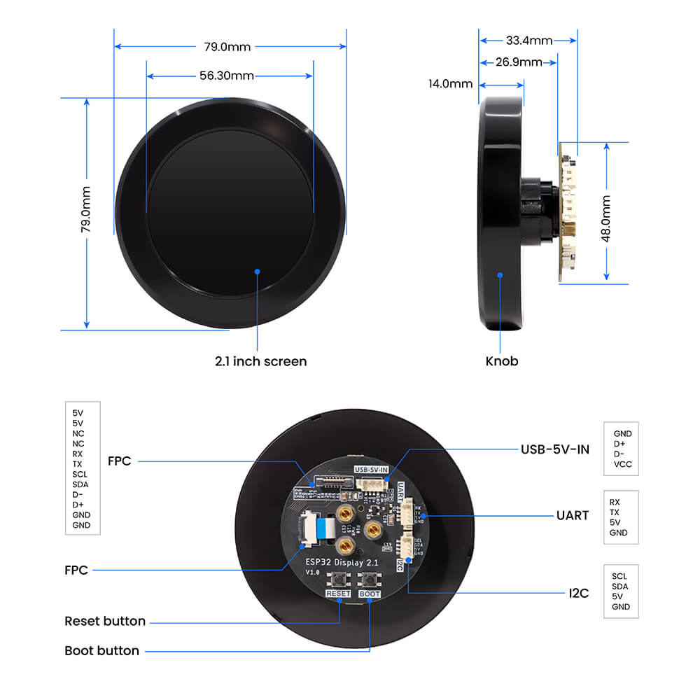 hardware overview of 2.1inch ESP32 Rotary display