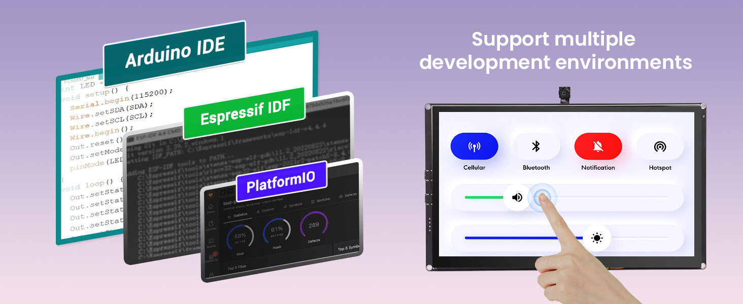 ESP32-P4 10.1inch touchscreen supports multiple development environments