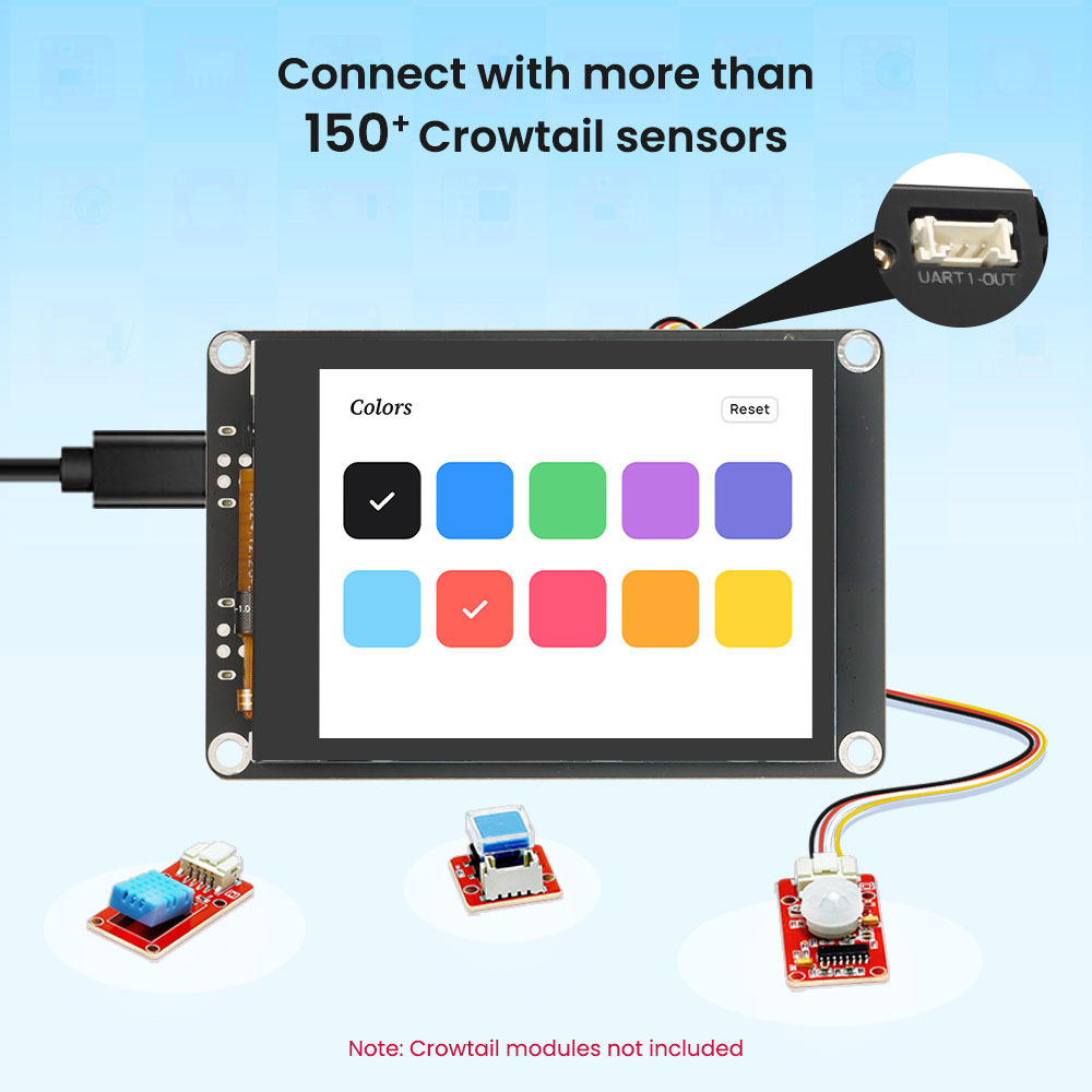 ESP32 Advance 2.8inch HMI Touchscreen connects with crowtails sensors