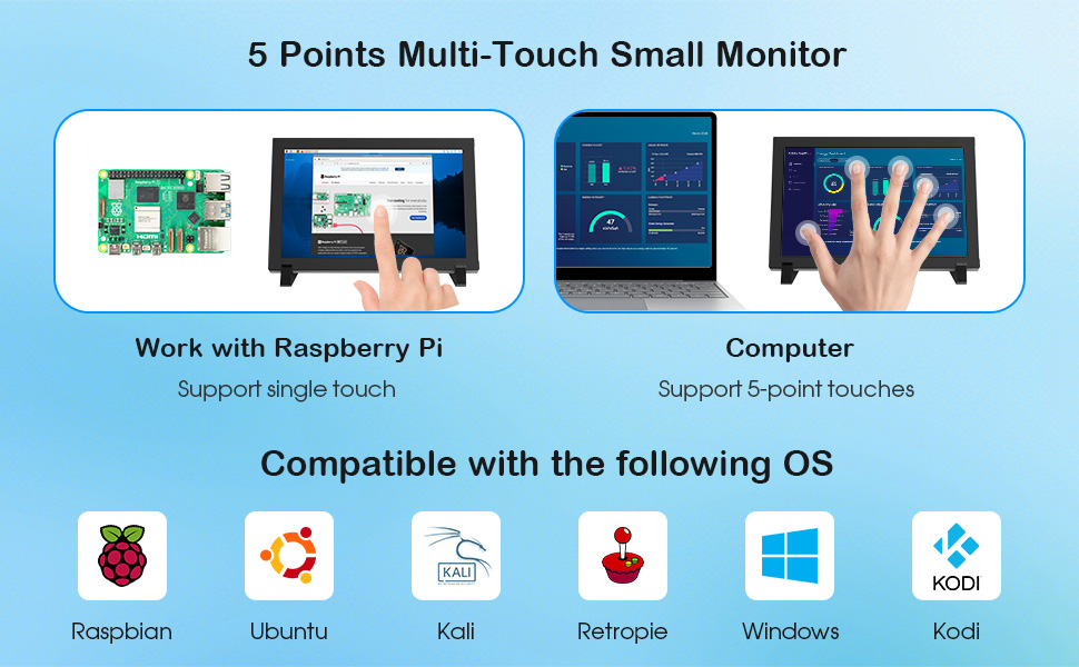 8 inch portable monitor supports 5-point capacitive touch