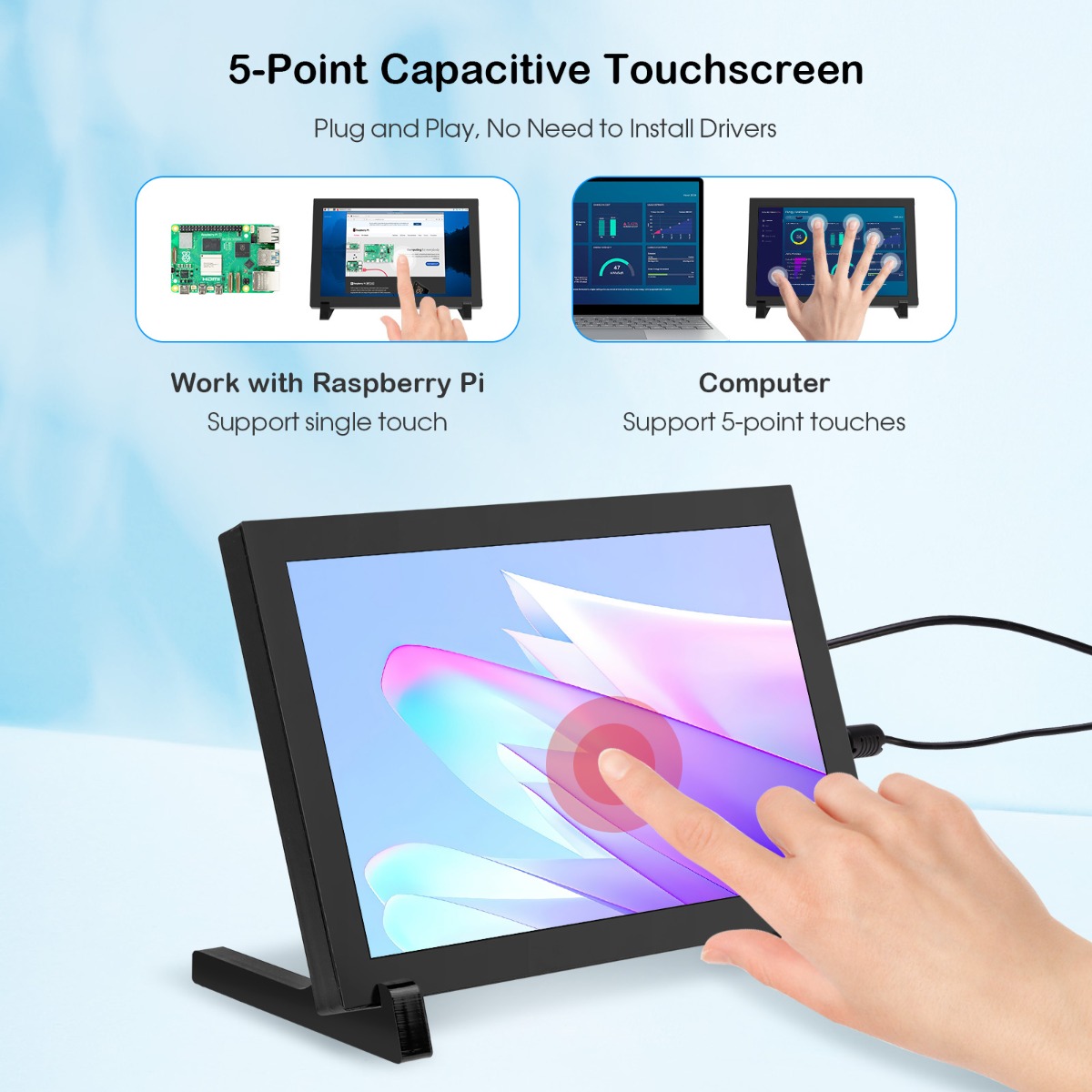 8 inch portable monitor supports 5-point capacitive touch