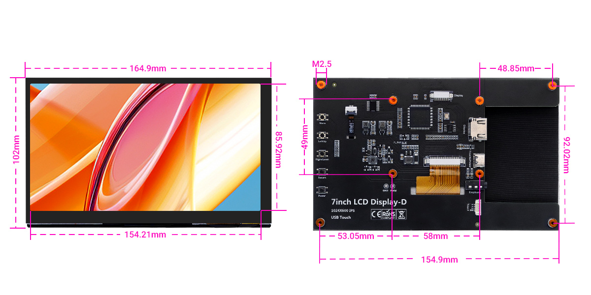 size of 7inch IPS LCD Display