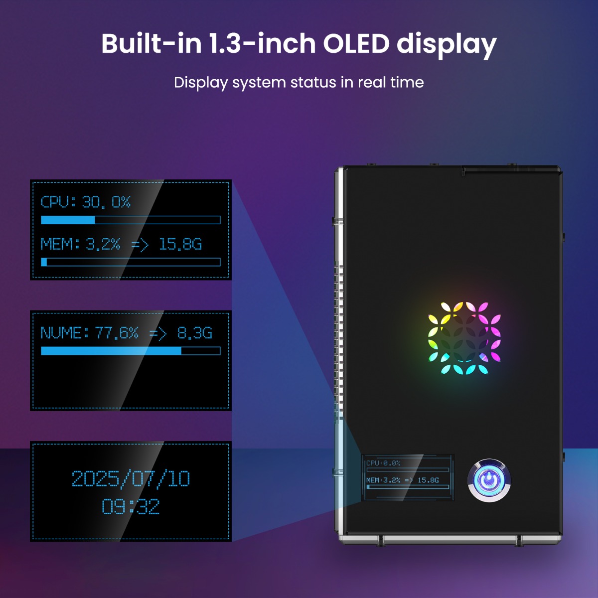mini pc case with 1.3inch OLED display