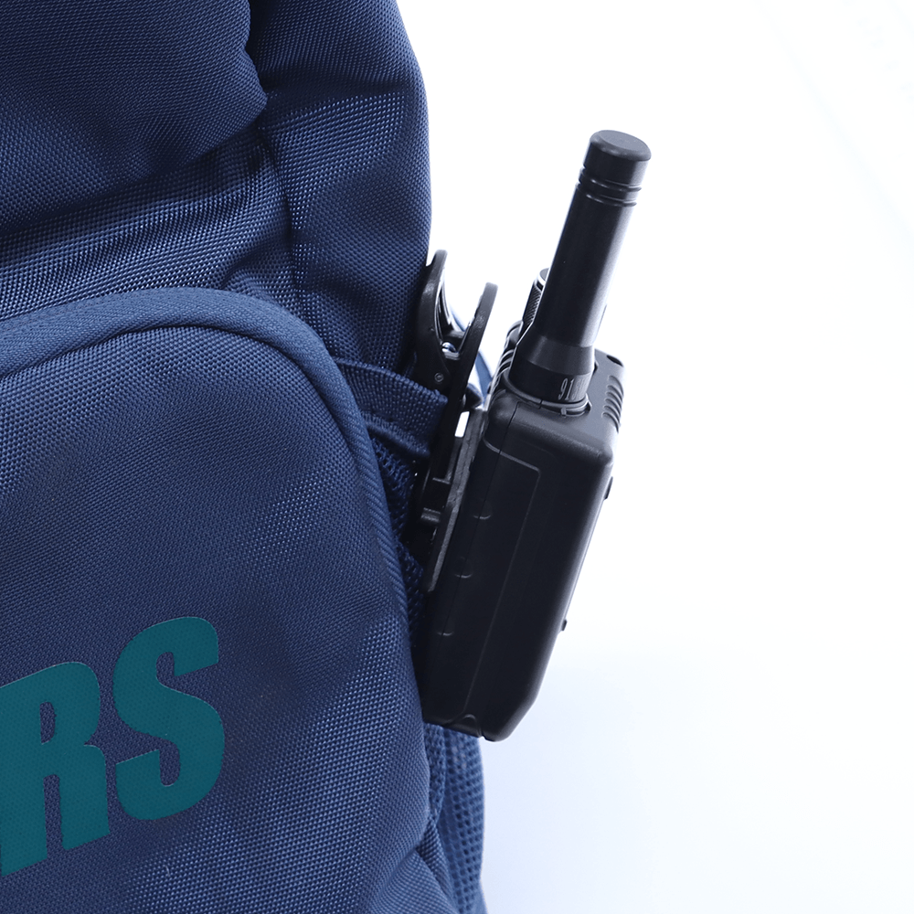 M5 is clipped onto the bag