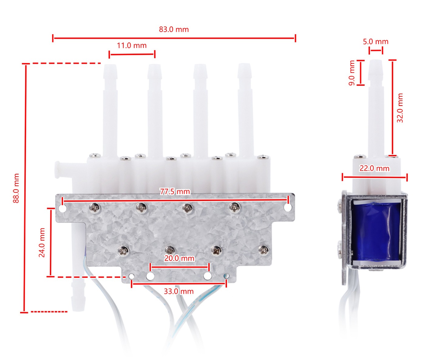 size of miniature electromagnetic water valve