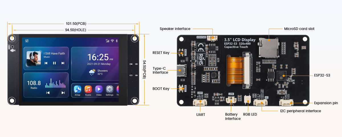 hardware overview of 3.5inch ESP32 IPS LCD Display