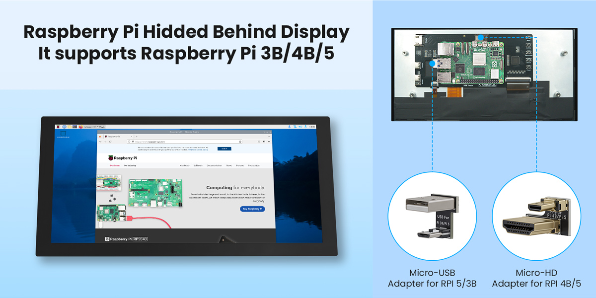 10.1inch HDMI IPS Touchscreen connects Raspberry Pi