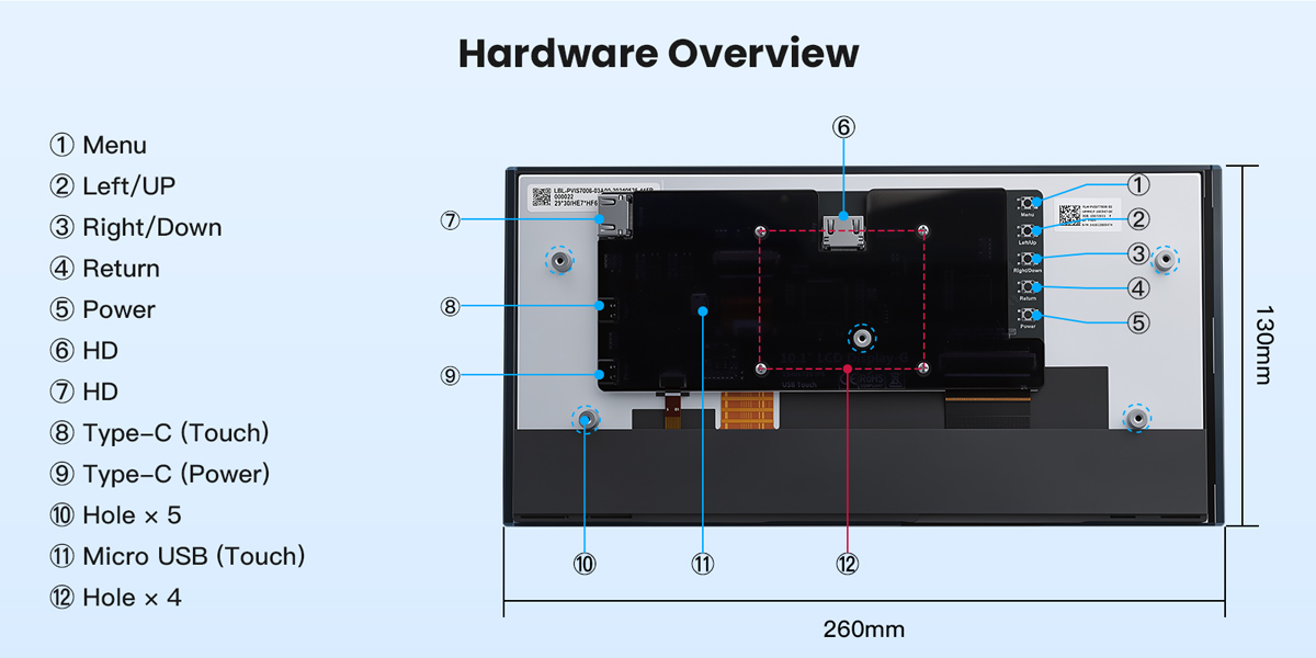 Hardware Overview of 10.1inch HDMI Raspberry Pi display