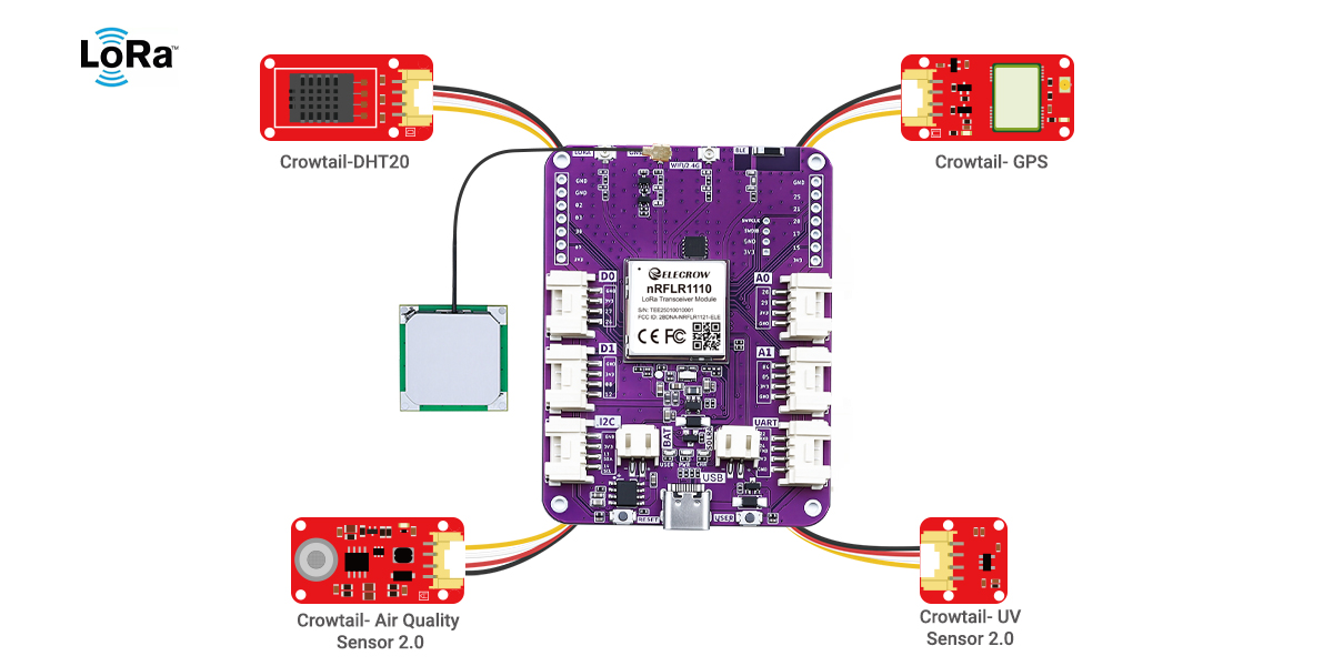 LoRa Node nRFLR1110 Board connects with crowtail sensors