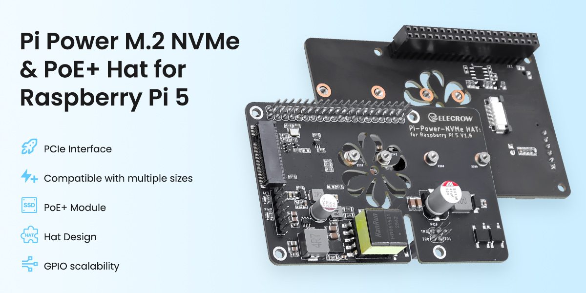 feature of M.2 NVMe PoE+ Hat for Raspberry Pi 5