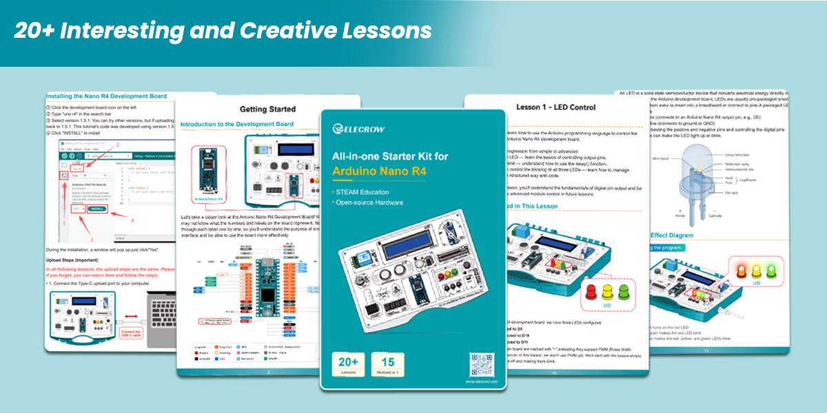 All-in-one Starter Kit for Arduino Nano R4 with 20+ interesting lessons