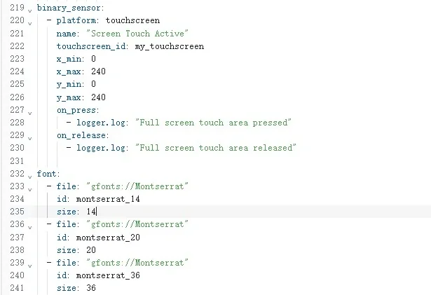 Touch binary sensor and fonts
