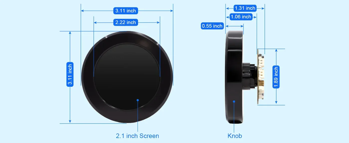 Rotary display dimensions and knob position
