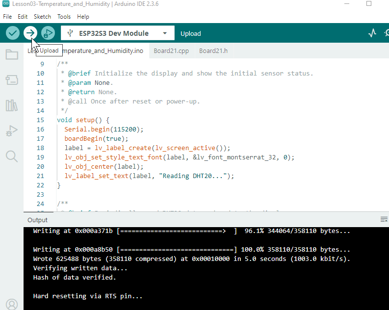 Upload and open the serial port