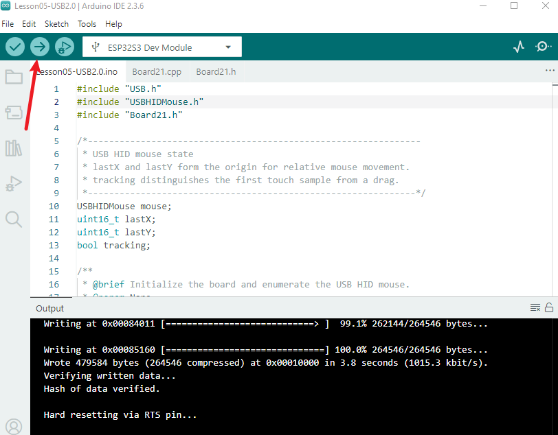 Upload and wait for USB enumeration