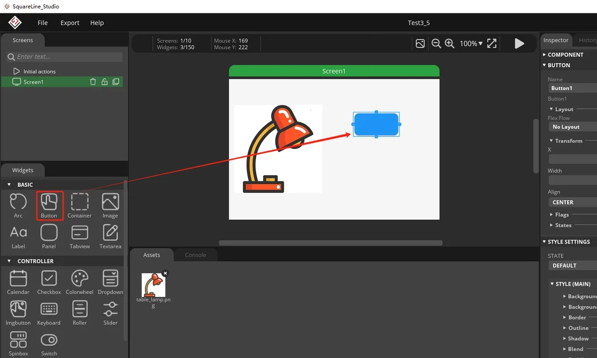 Official screenshot: add a Button widget