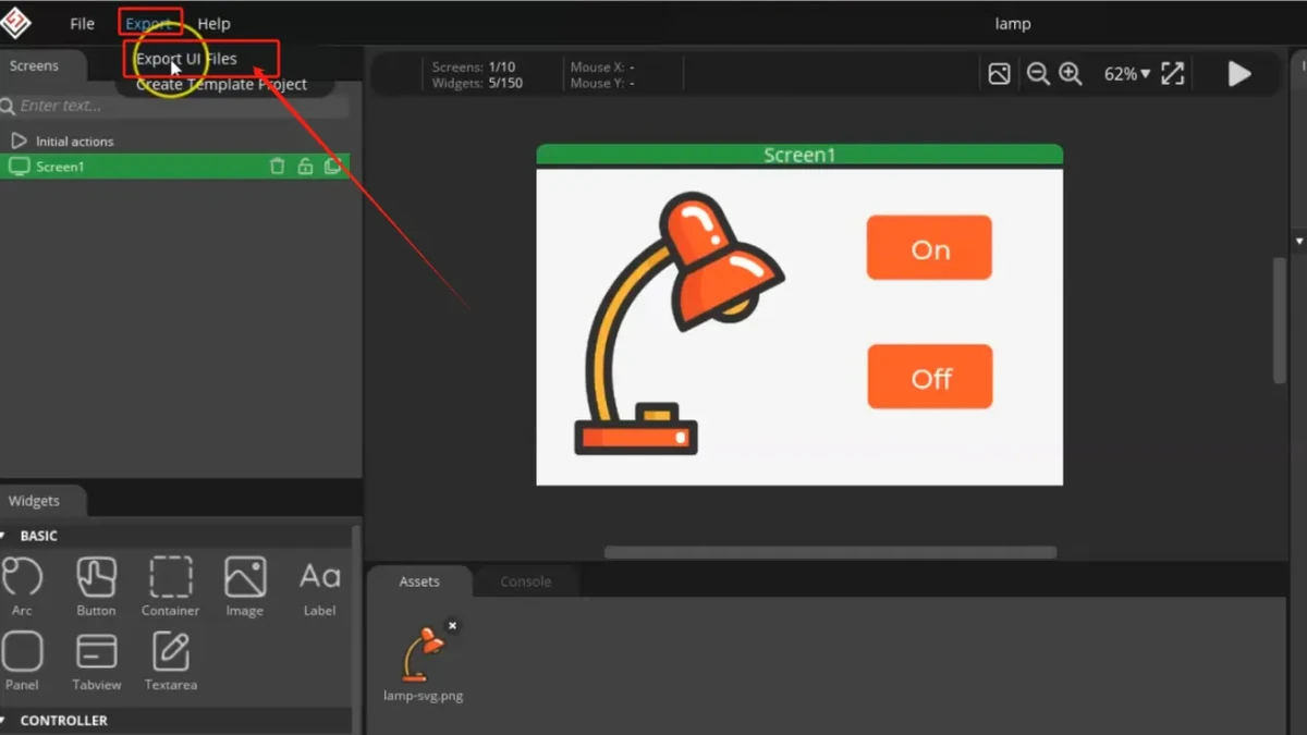Screenshot: Export UI Files