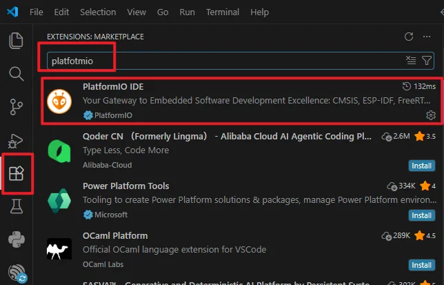 Installing the PlatformIO IDE extension