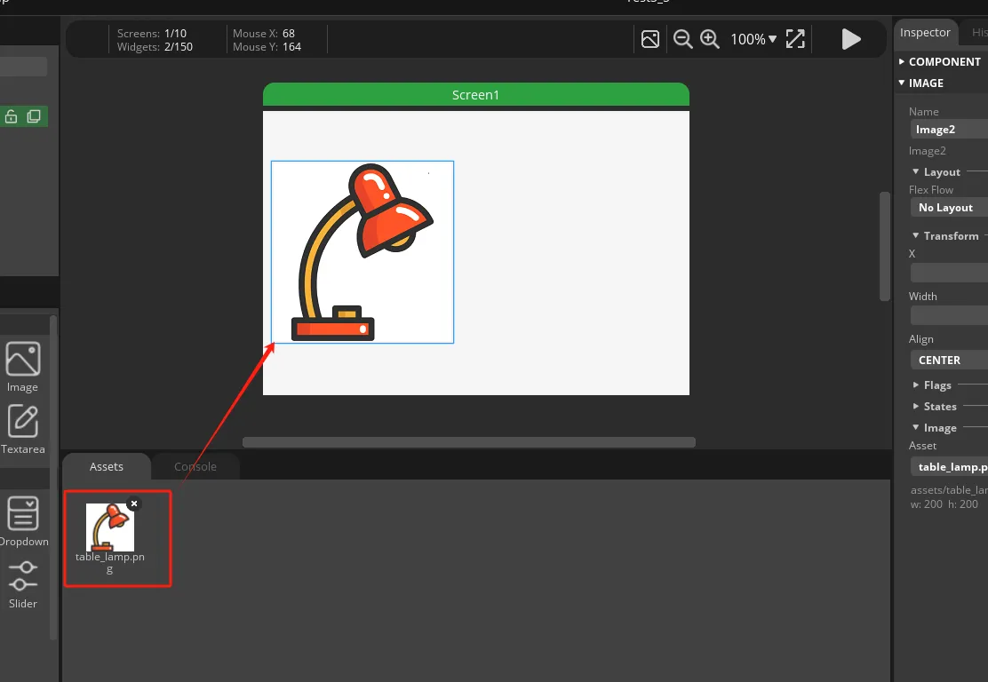 Official screenshot: place the lamp image on the canvas