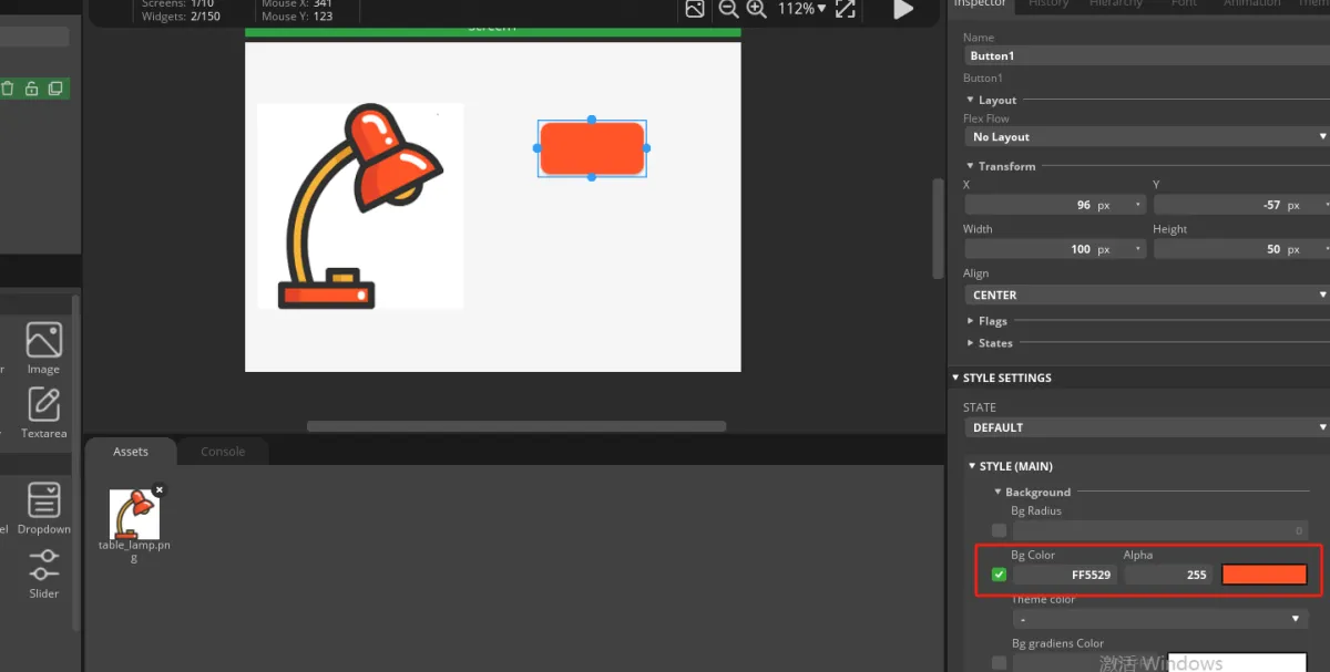 Official screenshot: set the On button background color