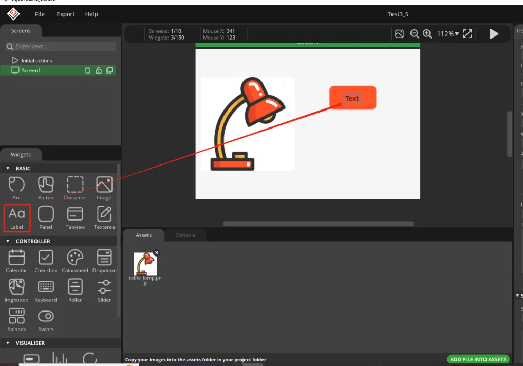Official screenshot: add a Label to the button